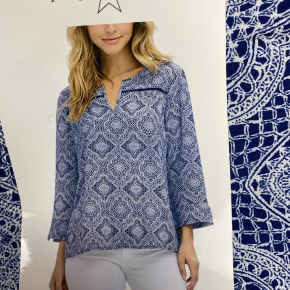 Women’s Star Fever Blue Mosaic Blouse Size S - Picture 1 of 8
